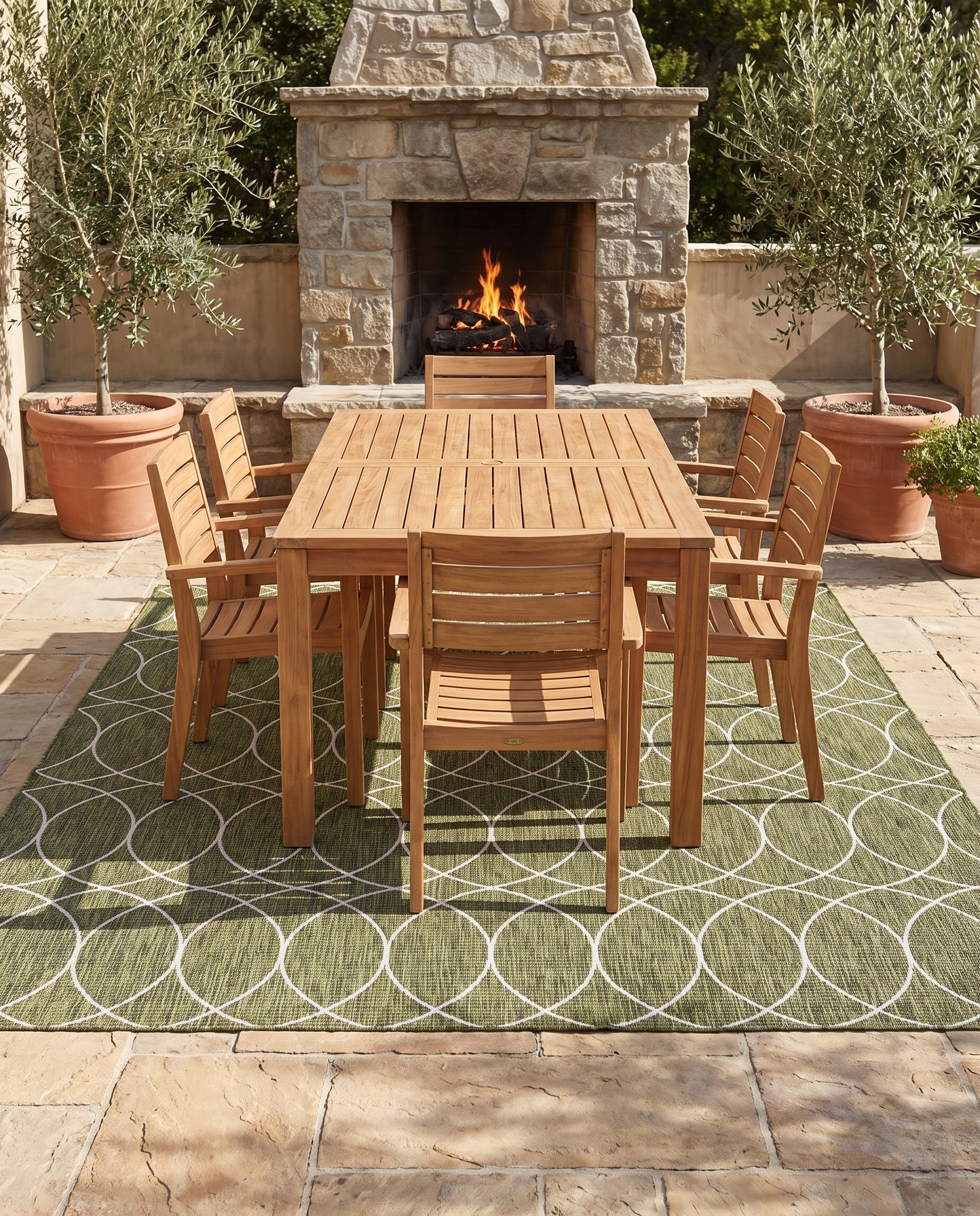 Green Easy-Clean Lattice Indoor / Outdoor Square Rug