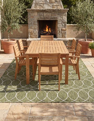 Green Easy-Clean Lattice Indoor / Outdoor Square Rug