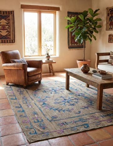 5' 9 x 7' Hand Woven Kilim Suzani Wool Rug