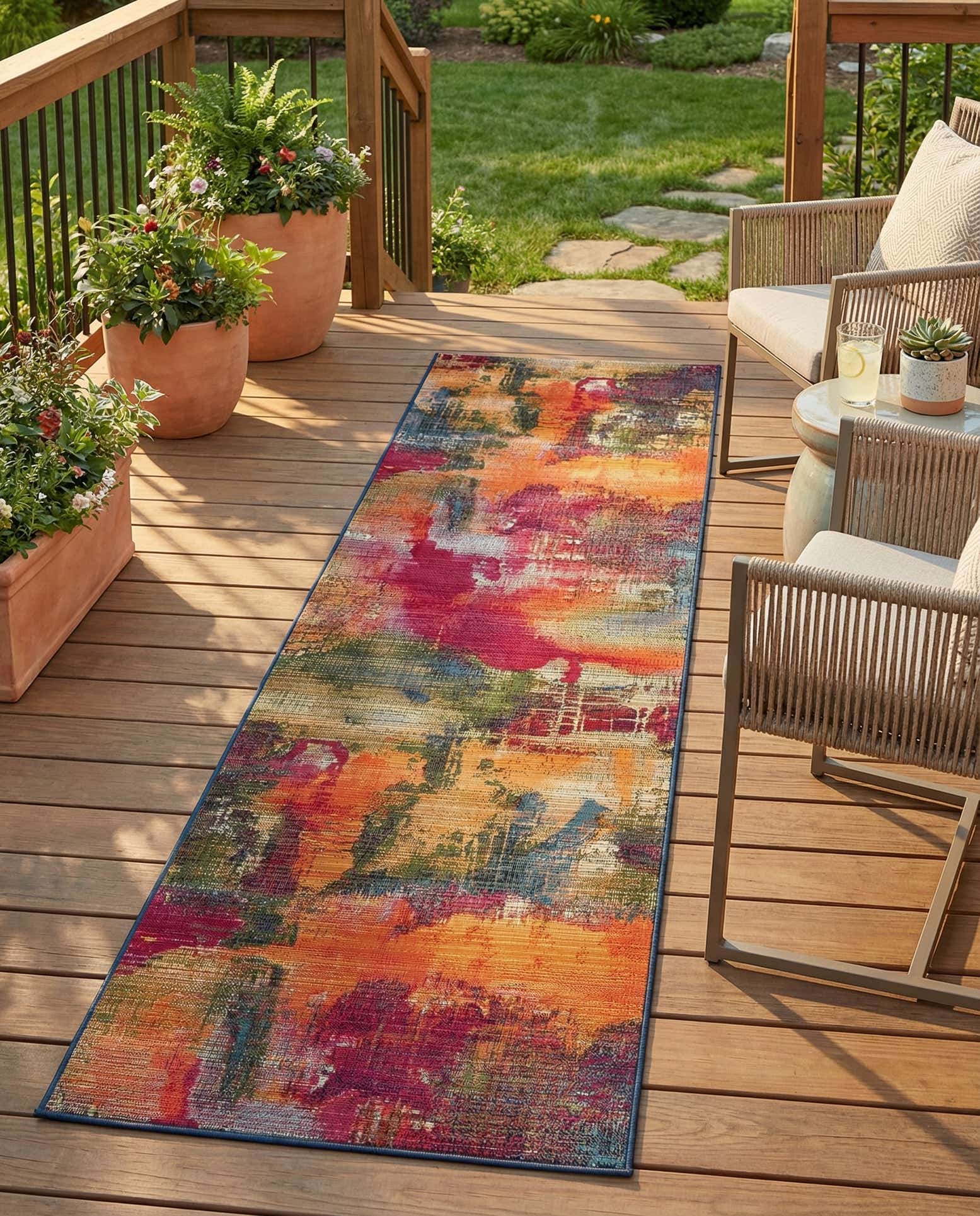 2' 7 x 11' Easy-Clean Modern Indoor / Outdoor Runner Rug