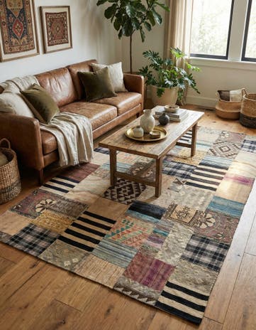 6' 6 x 9' 10 Hand Woven Kilim Patchwork Wool Rug