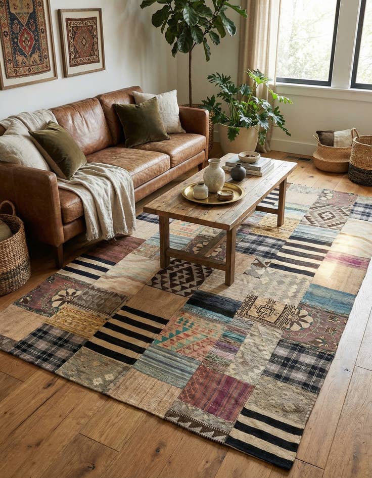 Detail image of  6' 6 x 9' 10  Hand Woven Kilim Patchwork Wool Rug