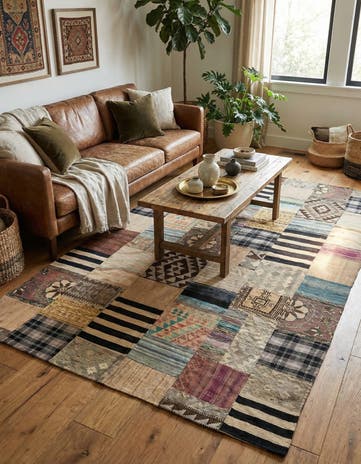 6' 6 x 9' 10 Hand Woven Kilim Patchwork Wool Rug