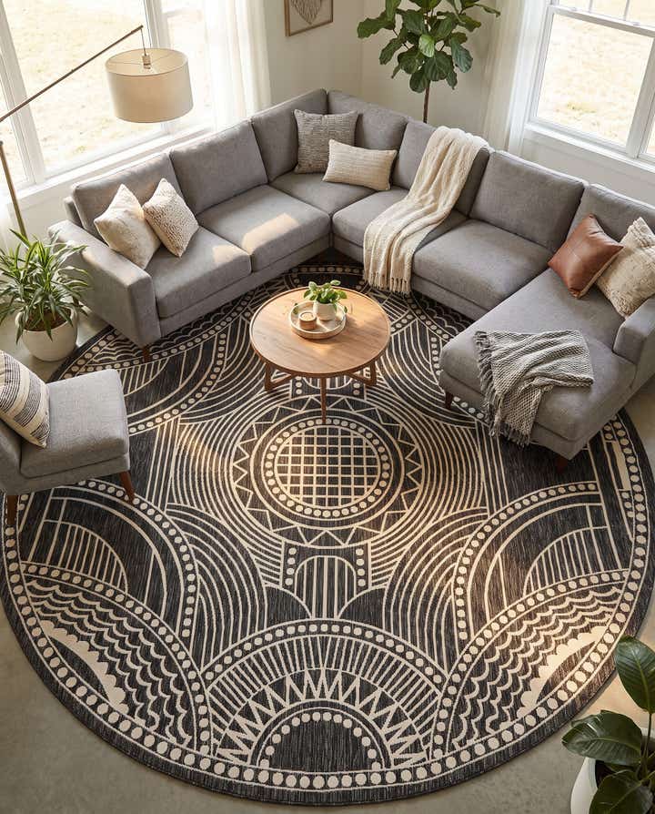 10' x 10' Easy-Clean Traditional Indoor / Outdoor Round Rug