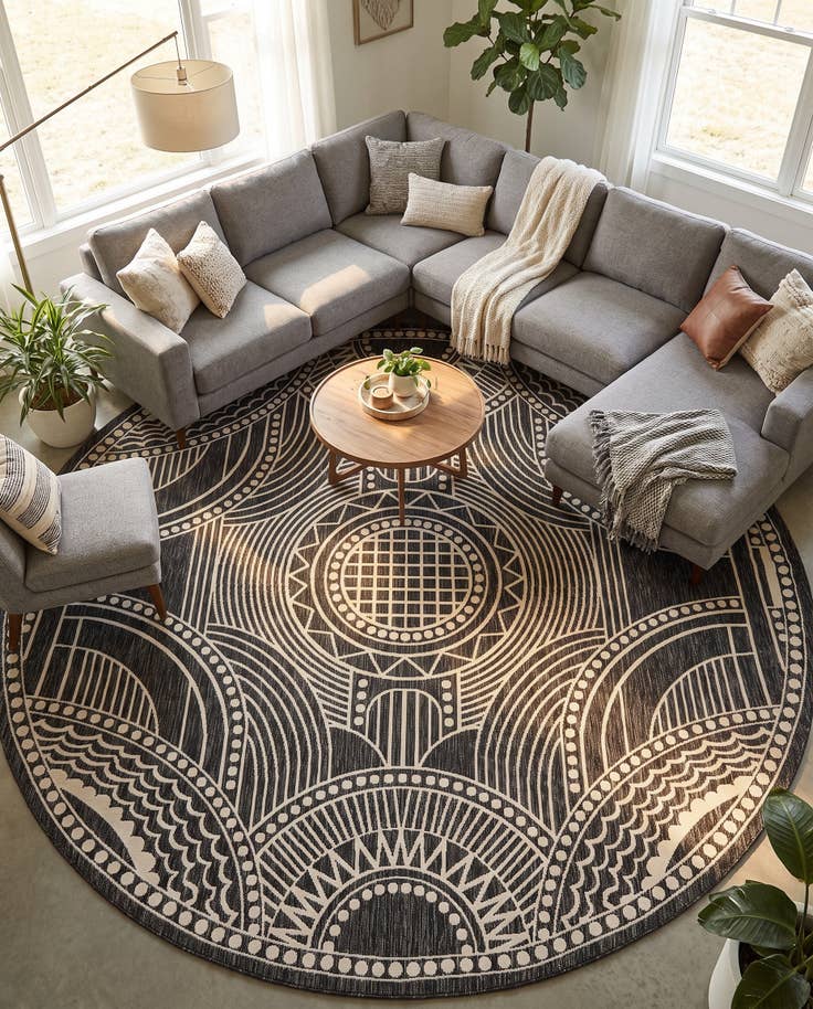 Detail image of 10' x 10' Easy-Clean Traditional Indoor / Outdoor Round Rug