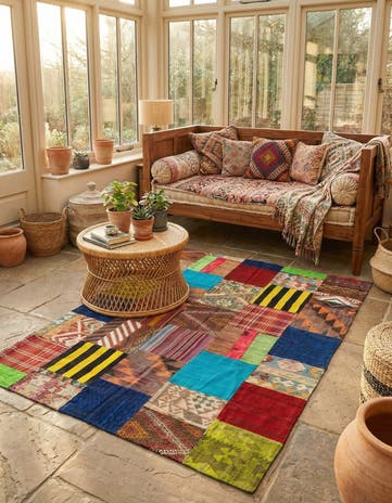5' 6 x 7' 9 Hand Woven Kilim Patchwork Wool Rug