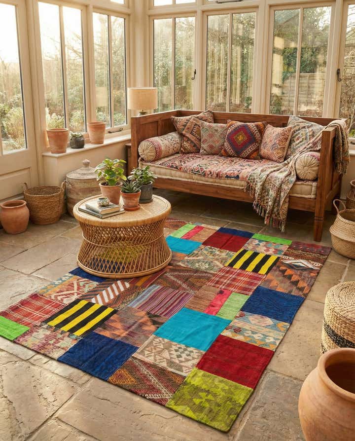 5' 6 x 7' 9 Hand Woven Kilim Patchwork Wool Rug