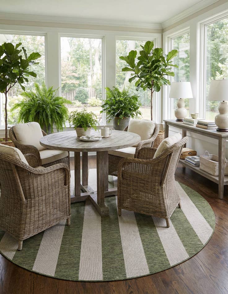 Detail image of 10' x 10'  Washable Striped Indoor / Outdoor Round Rug