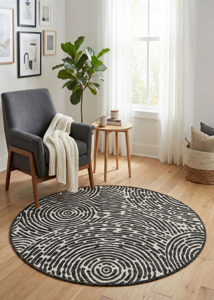 4' x 4' Easy-Clean Modern Indoor / Outdoor Round Rug