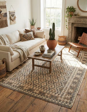 6' 9 x 9' 11 Hand Woven Kilim Maymana Wool Rug