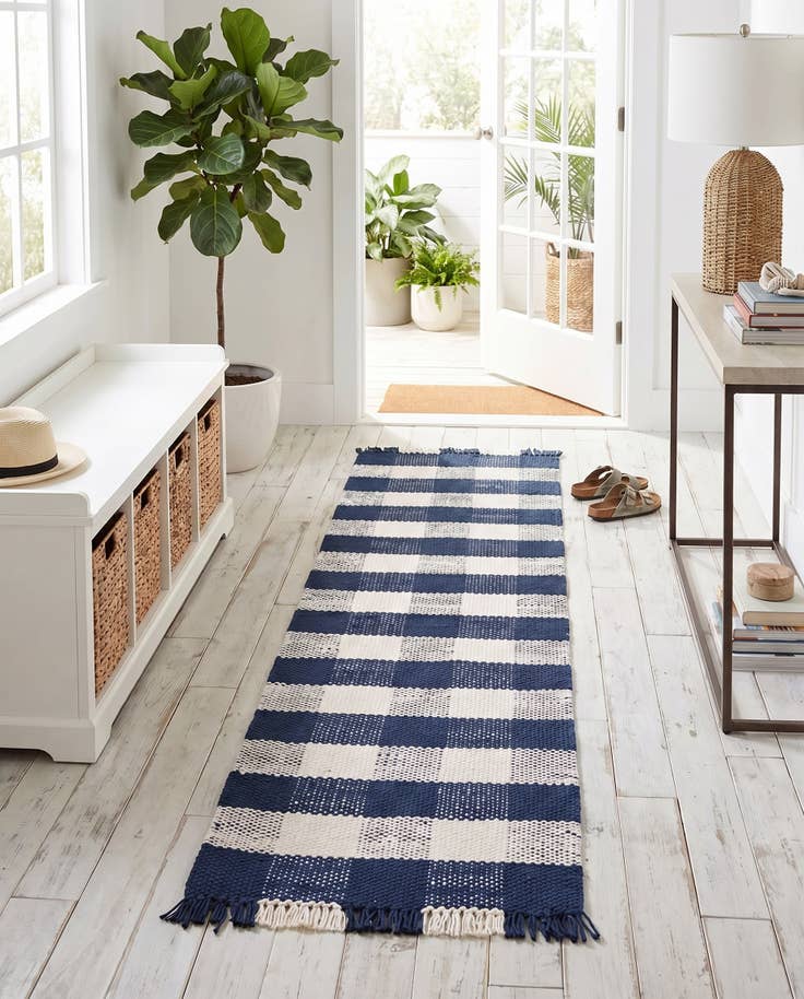 Detail image of 2' 7 x 10' Easy-Clean Eco Plaid Washable Indoor / Outdoor Runner Rug