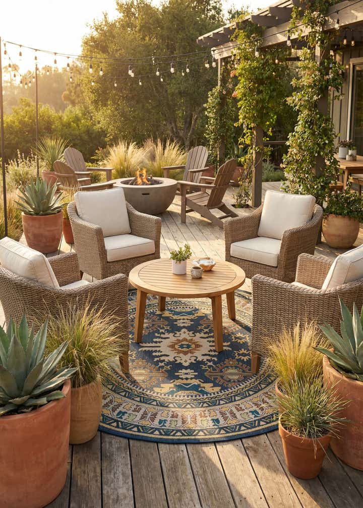 7' 10 x 7' 10 Easy-Clean Baja Indoor / Outdoor Round Rug