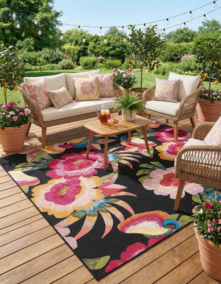 Detail image of 7' 10 x 7' 10  Washable Botanical Indoor / Outdoor Square Rug