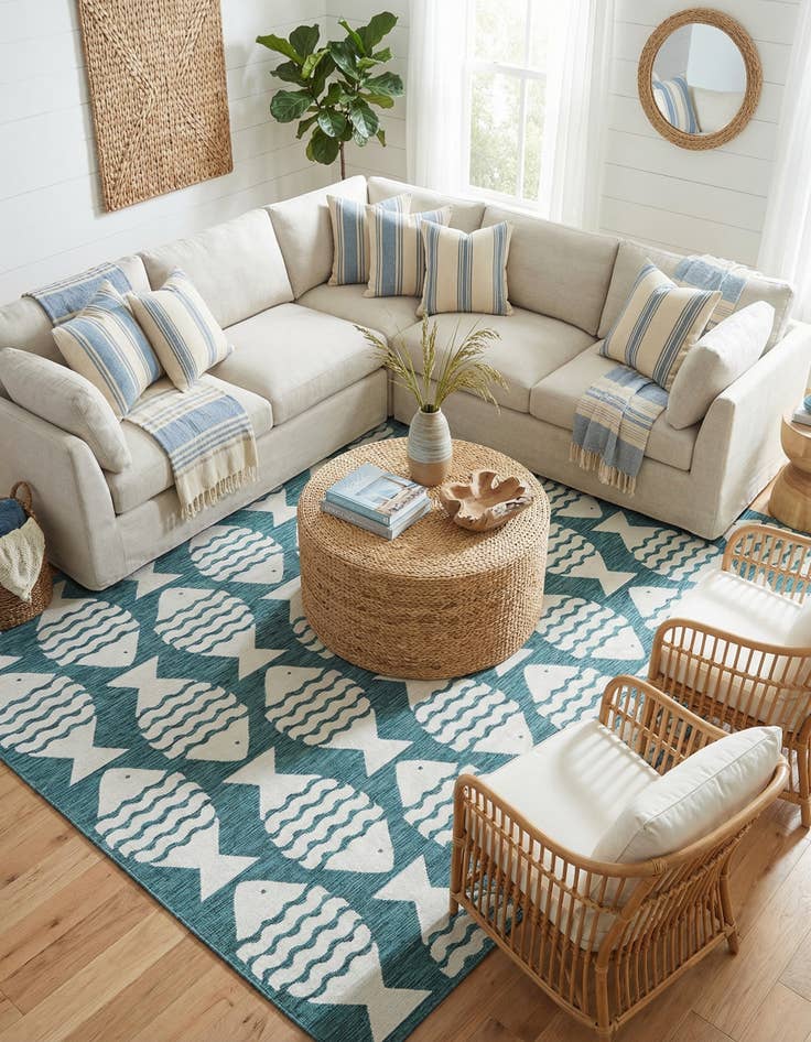 Detail image of 9' x 12'  Washable Coastal Indoor / Outdoor Rug