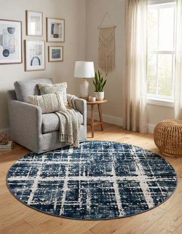 Navy Blue Uptown Lexington Avenue Round Rug