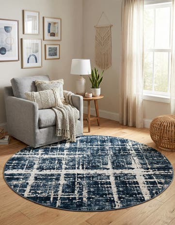 Navy Blue Uptown Lexington Avenue Round Rug