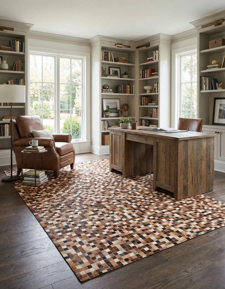 Detail image of  6' 8 x 9' 11 Cowhide Stocks Rug