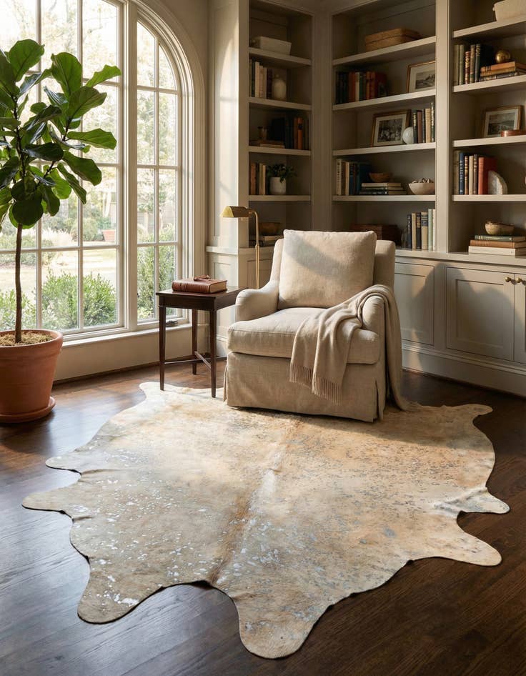 Detail image of 7' 1 x 7' 9 Cowhide Leather Square Rug