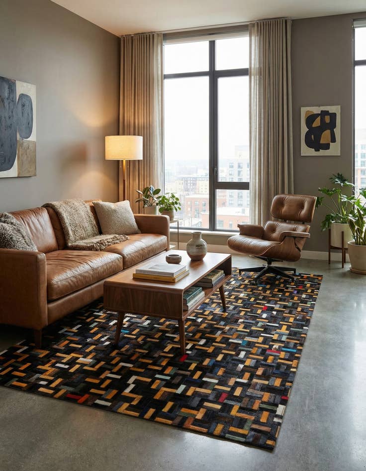 Detail image of  5' 1 x 8' Cowhide - Patchwork Rug