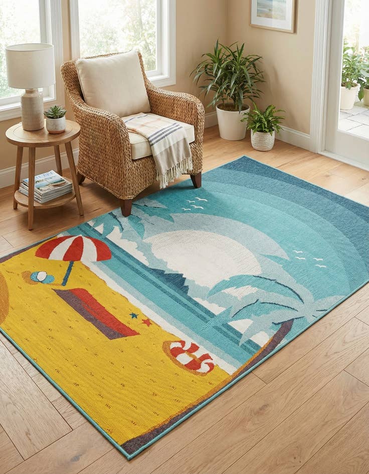 Detail image of 5' x 8'  Washable Coastal Indoor / Outdoor Rug