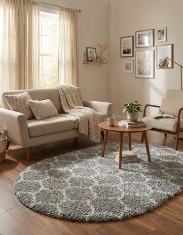Gray Lattice Shag Oval Rug
