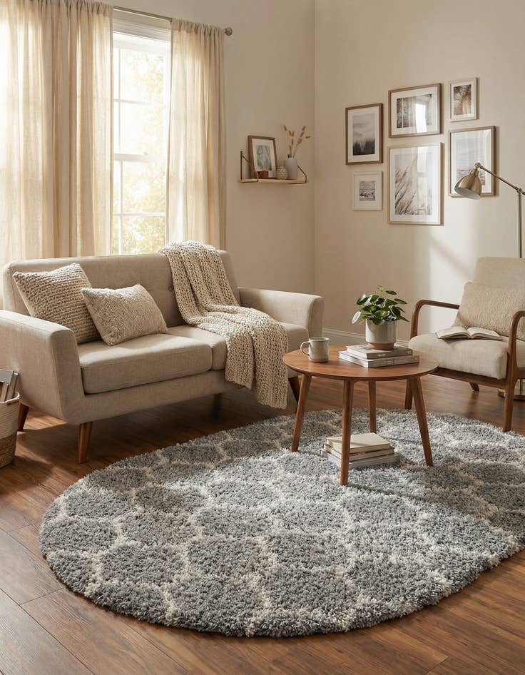 Detail image of  4' x 6' Lattice Shag Oval Rug