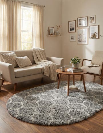 Gray Lattice Shag Oval Rug