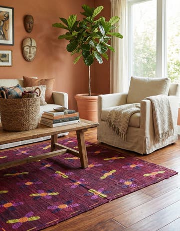 5' 4 x 6' Hand Woven Kilim Suzani Wool Square Rug