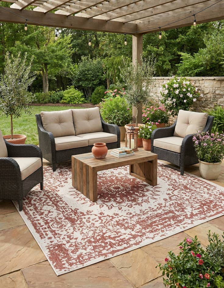 Detail image of 10' x 10'  Washable Traditional Indoor / Outdoor Square Rug