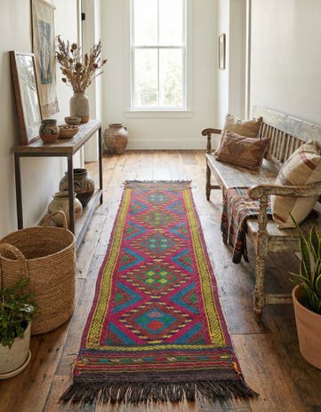 2' x 8' 2 Hand Knotted Kilim Fars Persian Wool Runner Rug