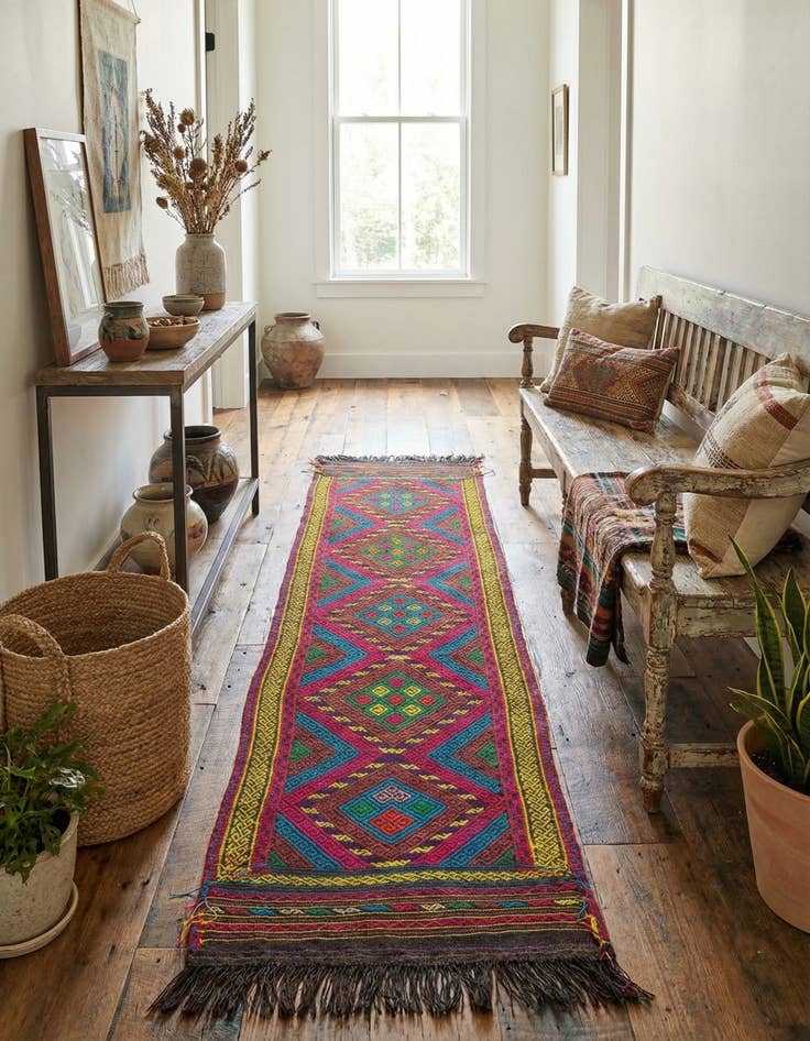 Detail image of 2' x 8' 2  Hand Knotted Kilim Fars Persian Wool Runner Rug