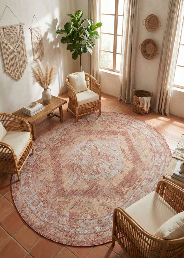 7' 10 x 10' Easy-Clean Traditional Indoor / Outdoor Oval Rug