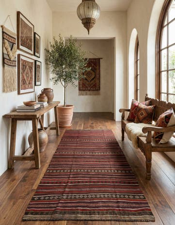 6' 2 x 12' 3 Hand Woven Kilim Fars Wool Runner Rug