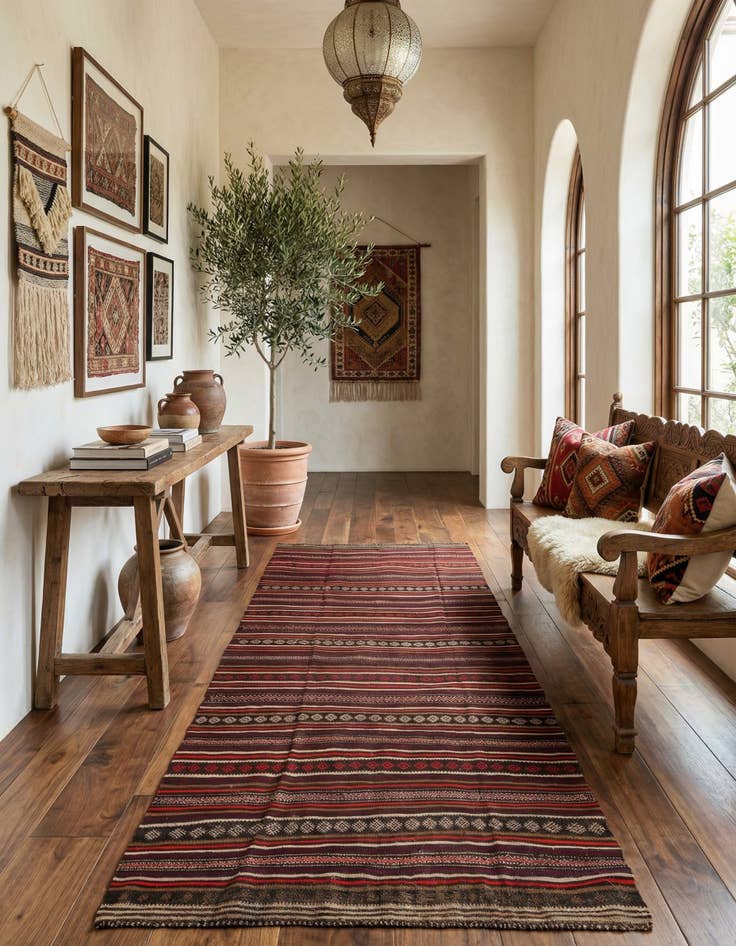 Detail image of 6' 2 x 12' 3  Hand Woven Kilim Fars Wool Runner Rug