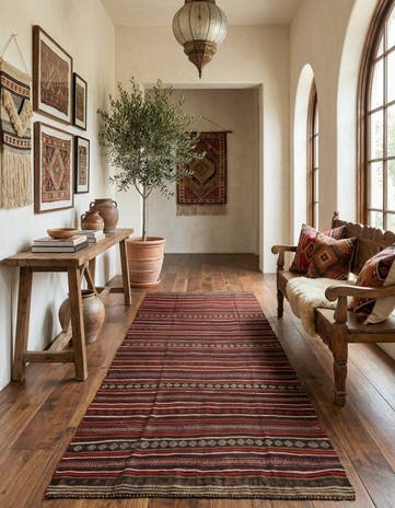 6' 2 x 12' 3 Hand Woven Kilim Fars Wool Runner Rug