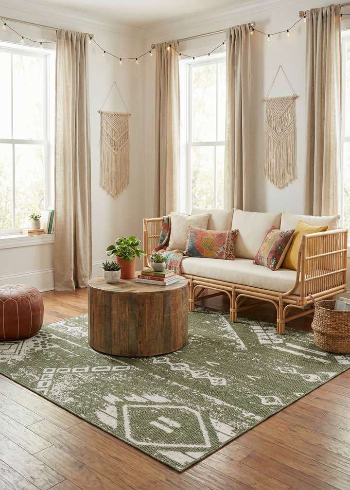 7' x 7' Easy-Clean Bohemian Indoor / Outdoor Square Rug