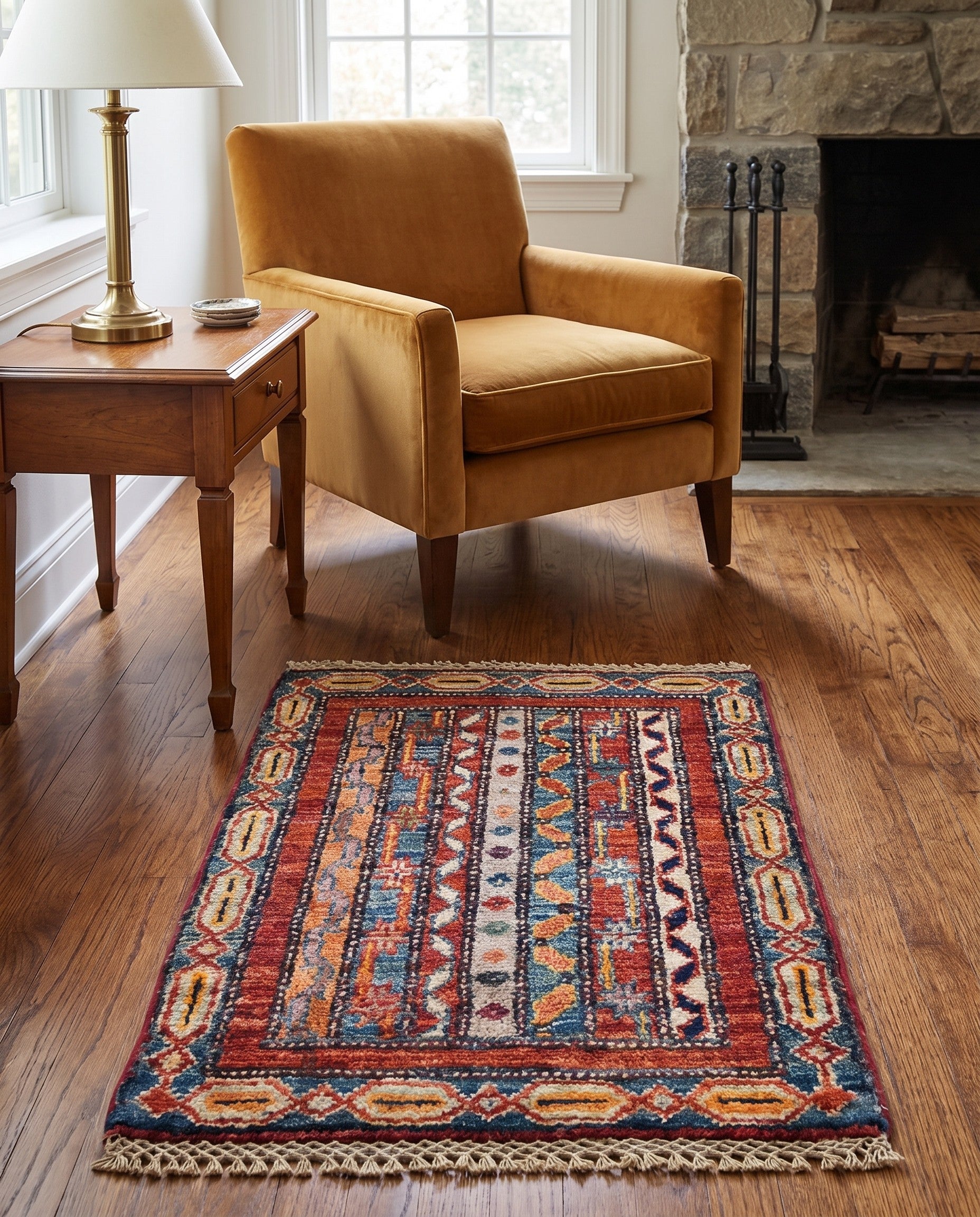 1' 4 x 2' Hand Knotted Ziegler Rug