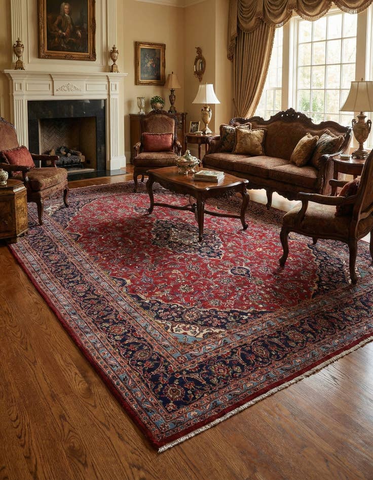 Detail image of 9' 10 x 13'  Hand Knotted Kashan Persian Wool Rug