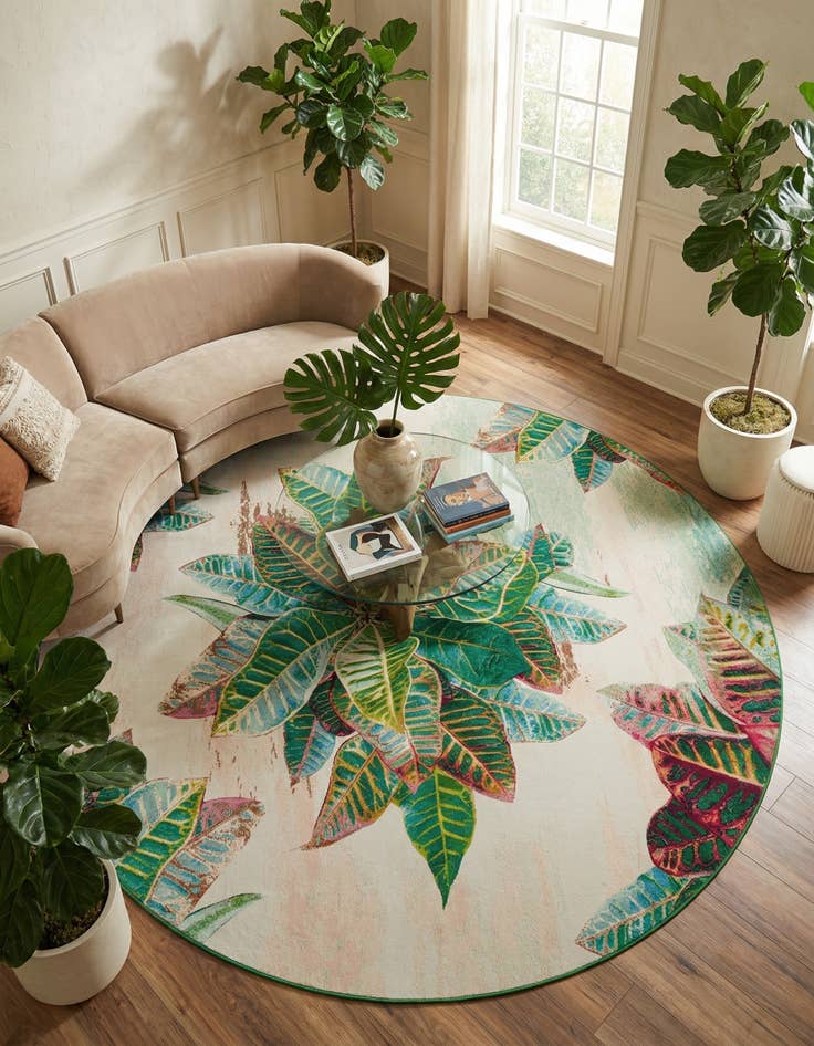Detail image of 12' x 12' Easy-Clean Botanical Indoor / Outdoor Round Rug