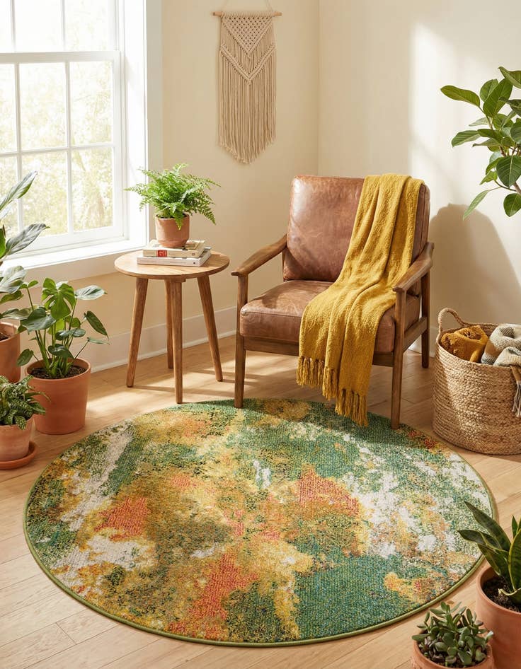 Detail image of 4' x 4'  Washable Haerfest Round Rug