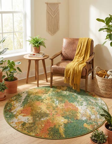 Green Washable Haerfest Round Rug