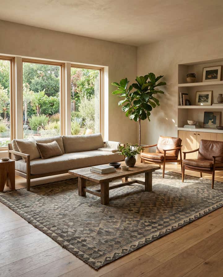 6' 7 x 9' 9 Hand Woven Kilim Maymana Wool Rug