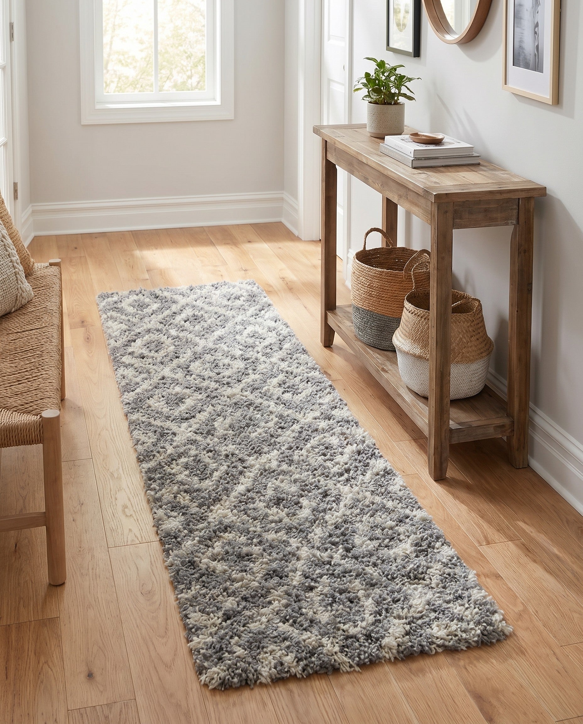 Gray Lattice Shag Runner Rug