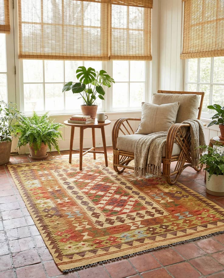 Detail image of 3' 4 x 5' 5 Hand Woven Kilim Maymana Wool Rug