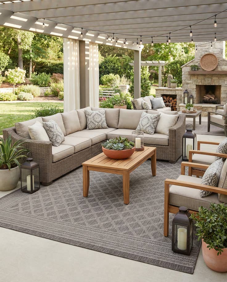 Detail image of 9' x 12' Easy-Clean Trellis Indoor / Outdoor Rug