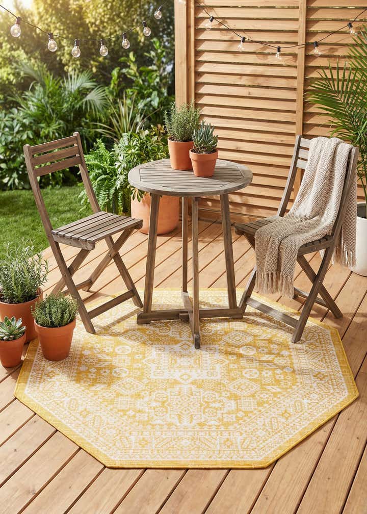 5' 3 x 5' 3 Easy-Clean Aztec Indoor / Outdoor Octagon Rug