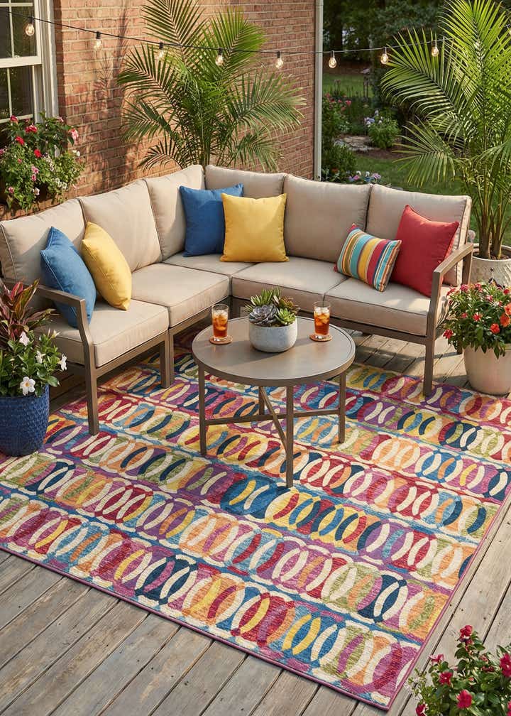 7' 10 x 7' 10 Easy-Clean Modern Indoor / Outdoor Square Rug