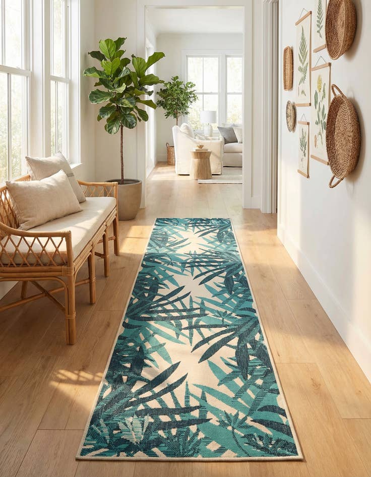 Detail image of 2' 7 x 10'  Washable Botanical Indoor / Outdoor Runner Rug