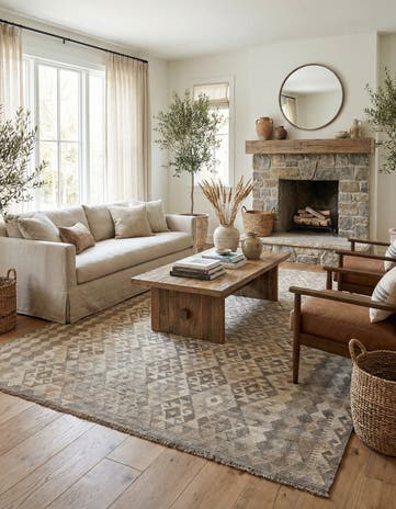 6' 11 x 9' 9 Hand Woven Kilim Maymana Wool Rug