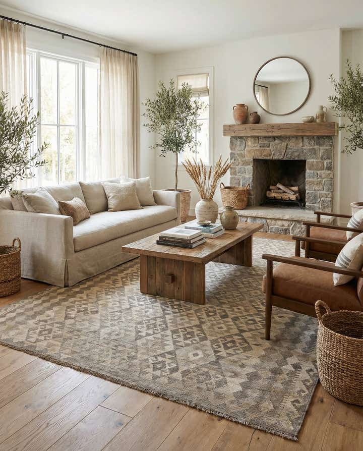 6' 11 x 9' 9 Hand Woven Kilim Maymana Wool Rug